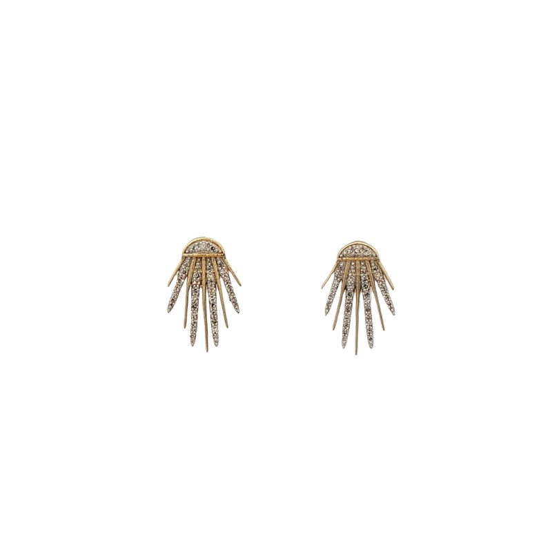 14k Yellow Gold Diamond Statement Stud Earrings