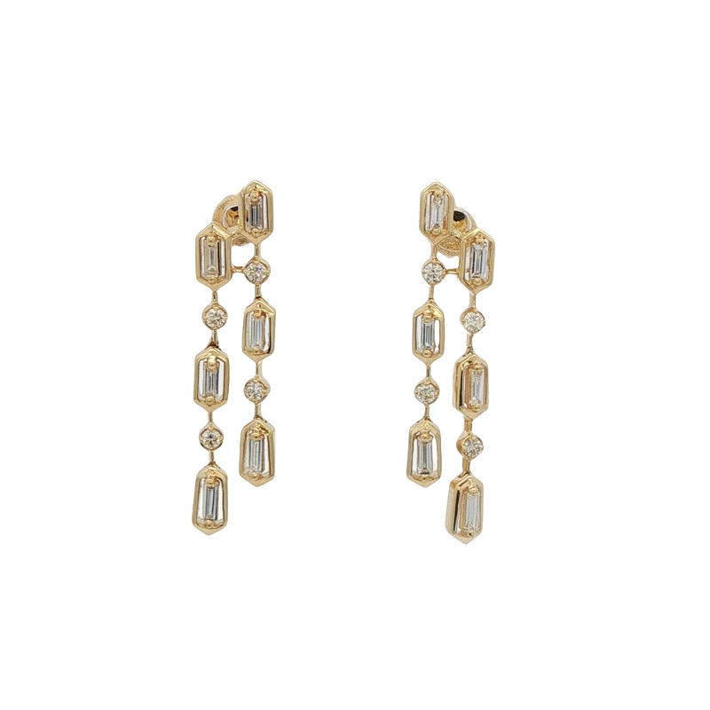 14k Yellow Gold Diamond Drop Statement Earrings