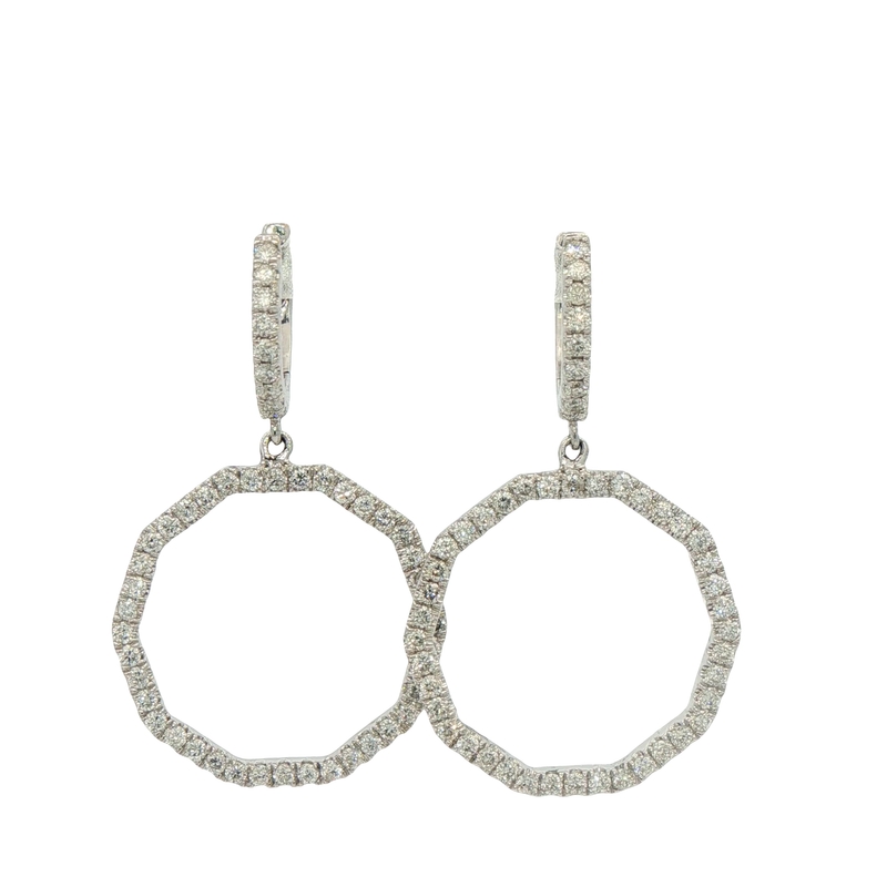 14k White Gold Diamond Hoop Statement Earrings