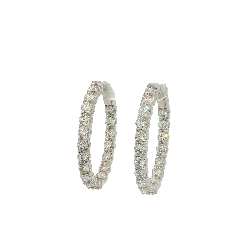 14k White Gold Diamond Hoop Earrings