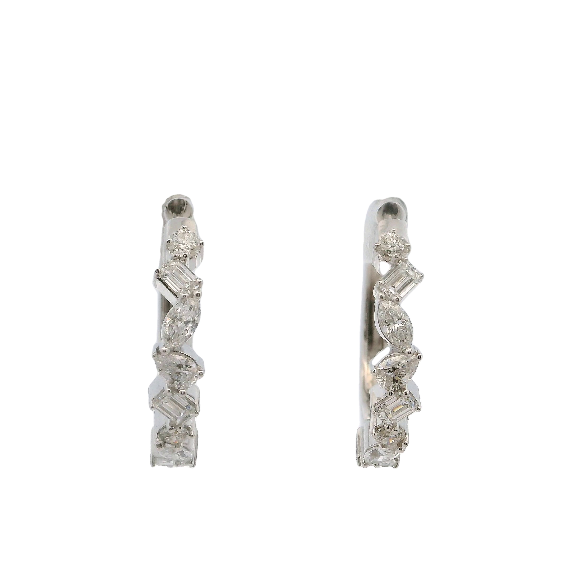 14k White Gold Mixed Cut Diamond Hoop Earrings