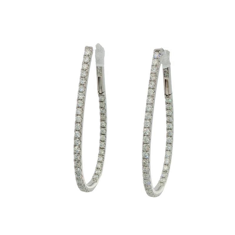 14k White Gold Diamond Hoop Earrings