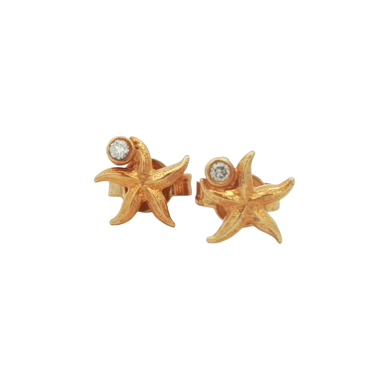 14k Yellow Gold Star Fish Earrings