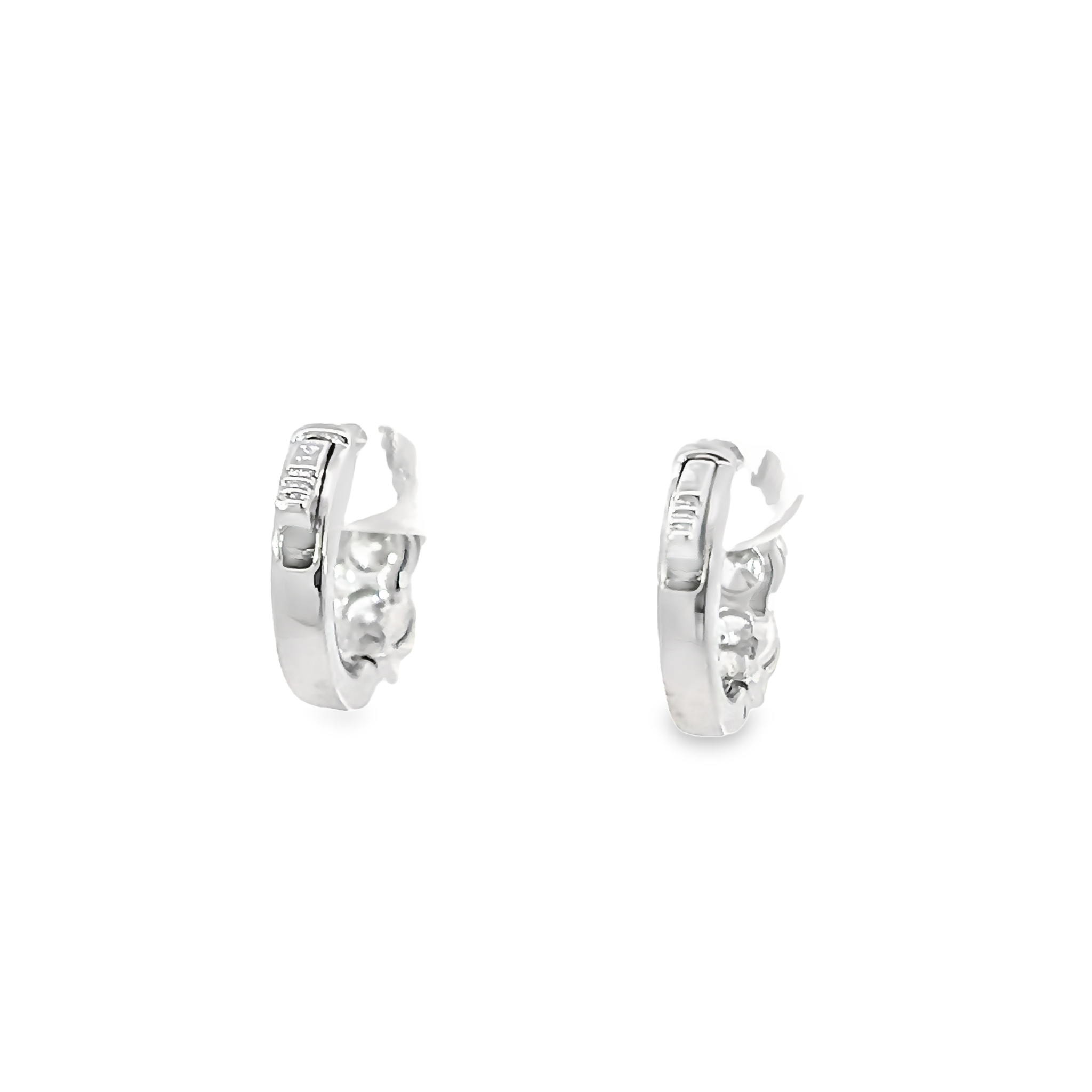 14k White Gold Diamond Hoop Earrings