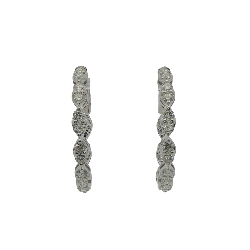 14k White Gold Diamond Hoop Earrings