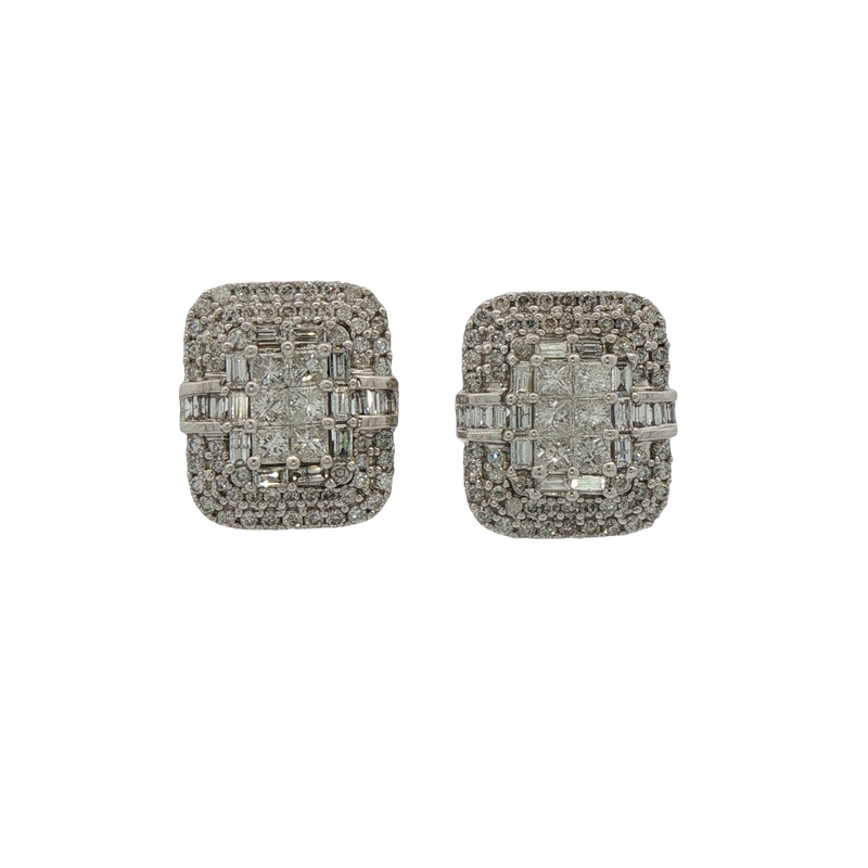 14k White Gold Diamond Cluster Stud Earrings