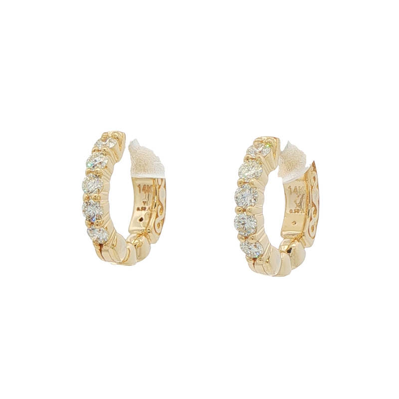 14k Yellow Gold Diamond Huggie Earrings