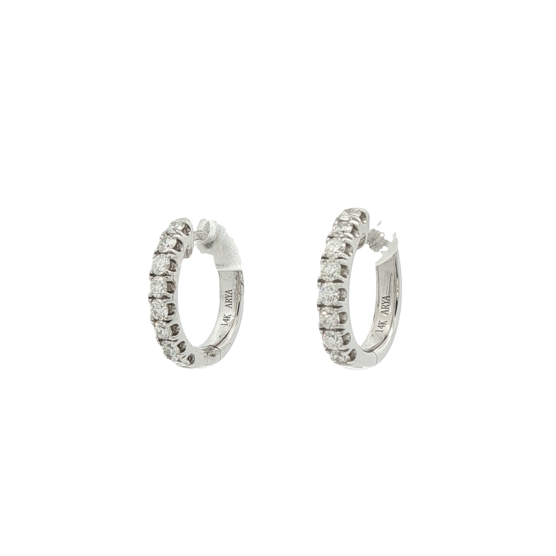 14k White Gold Diamond Hoop Earrings