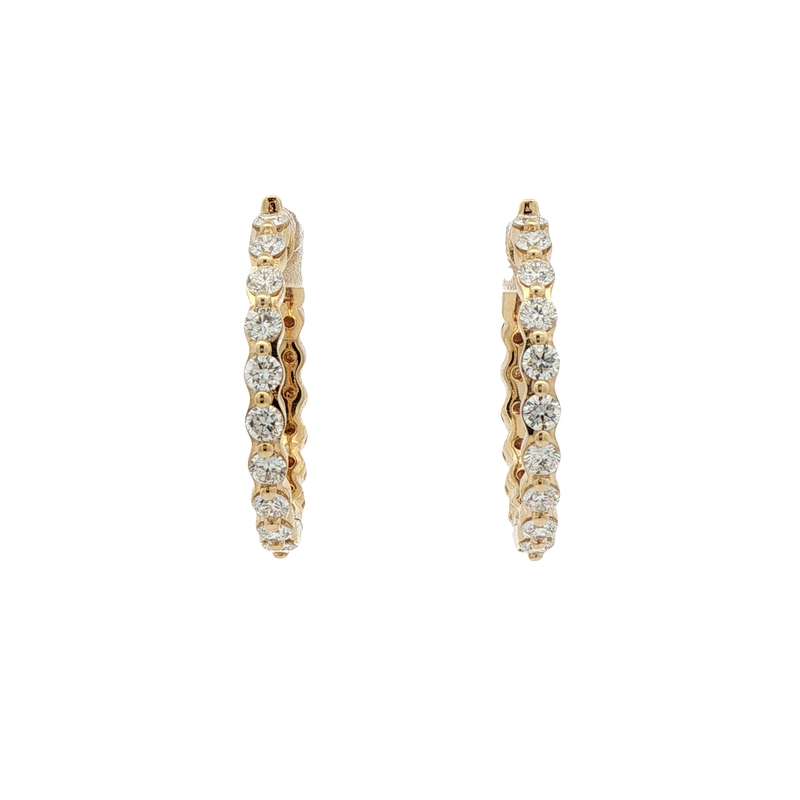 14k Yellow Gold Diamond Hoop Earrings