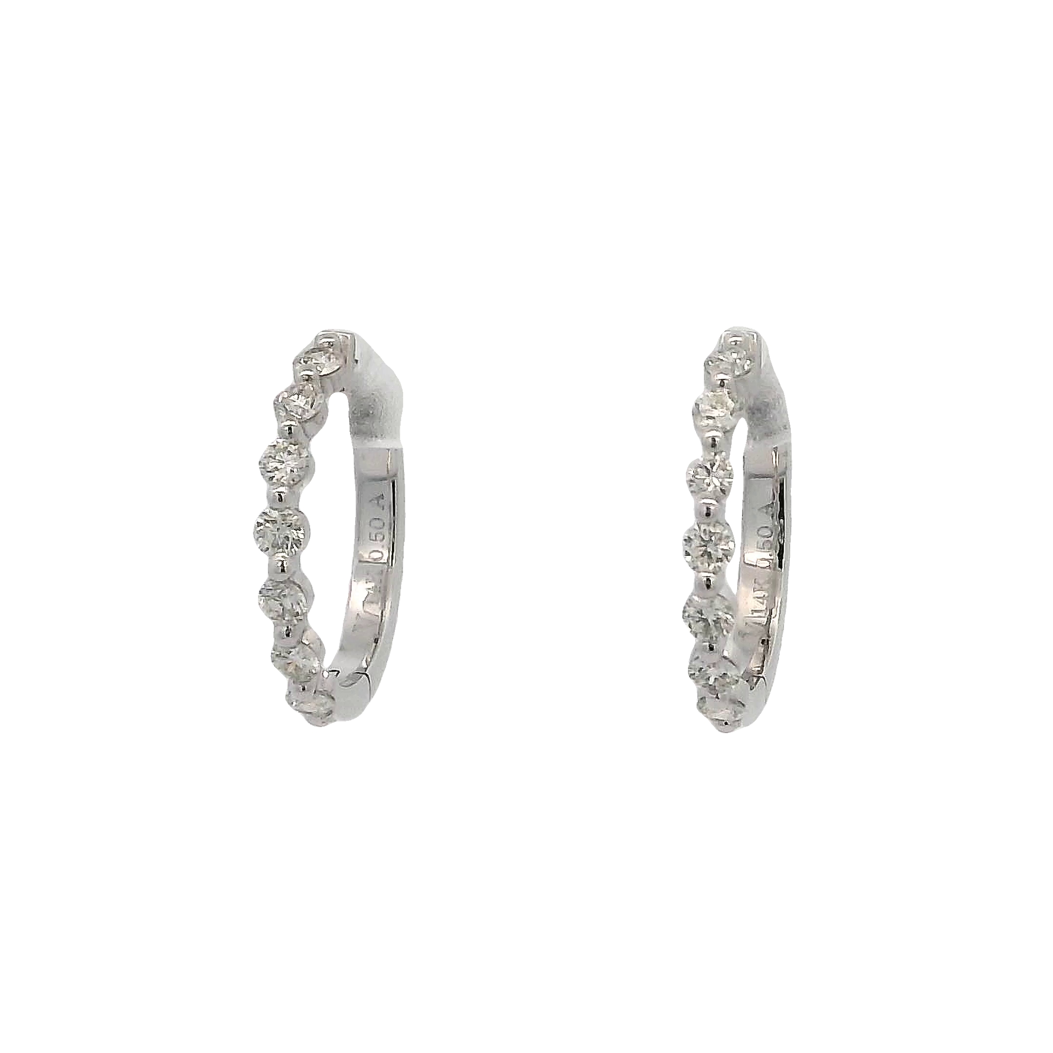 14k White Gold Diamond Hoops