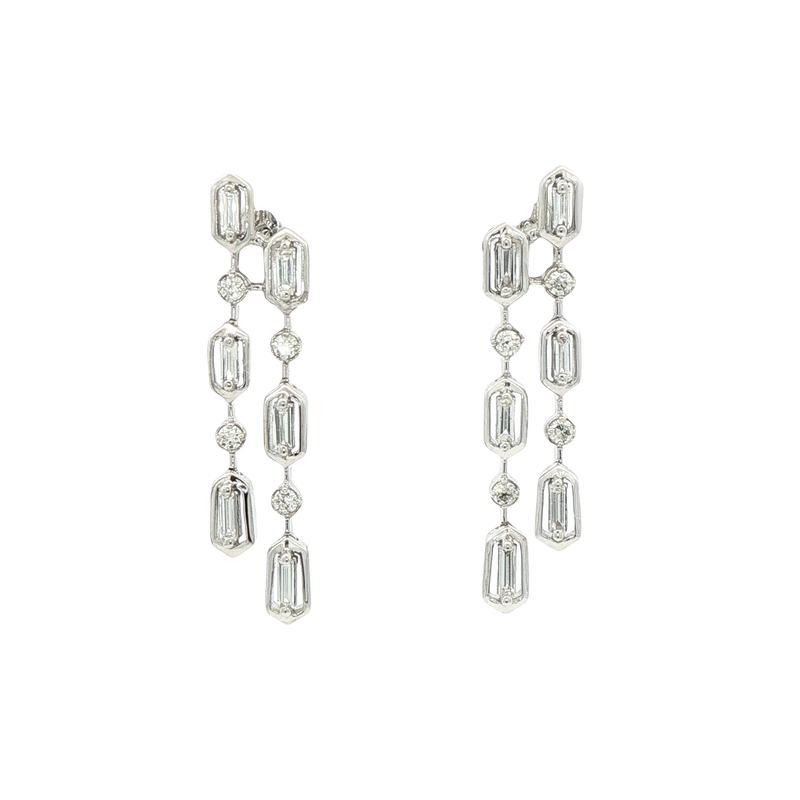 14k White Gold Diamond Dangle Earrings