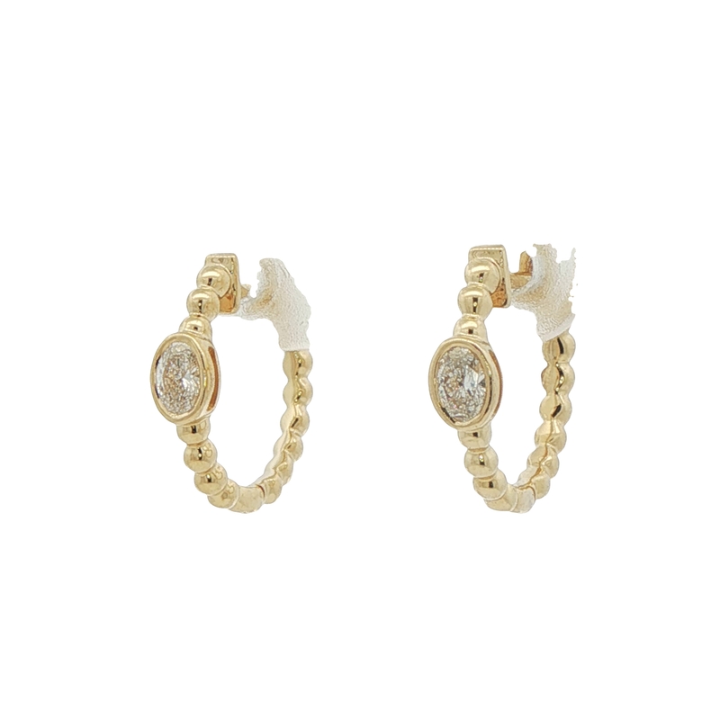 14k Yellow Gold Hoop Earrings With Oval Diamonds