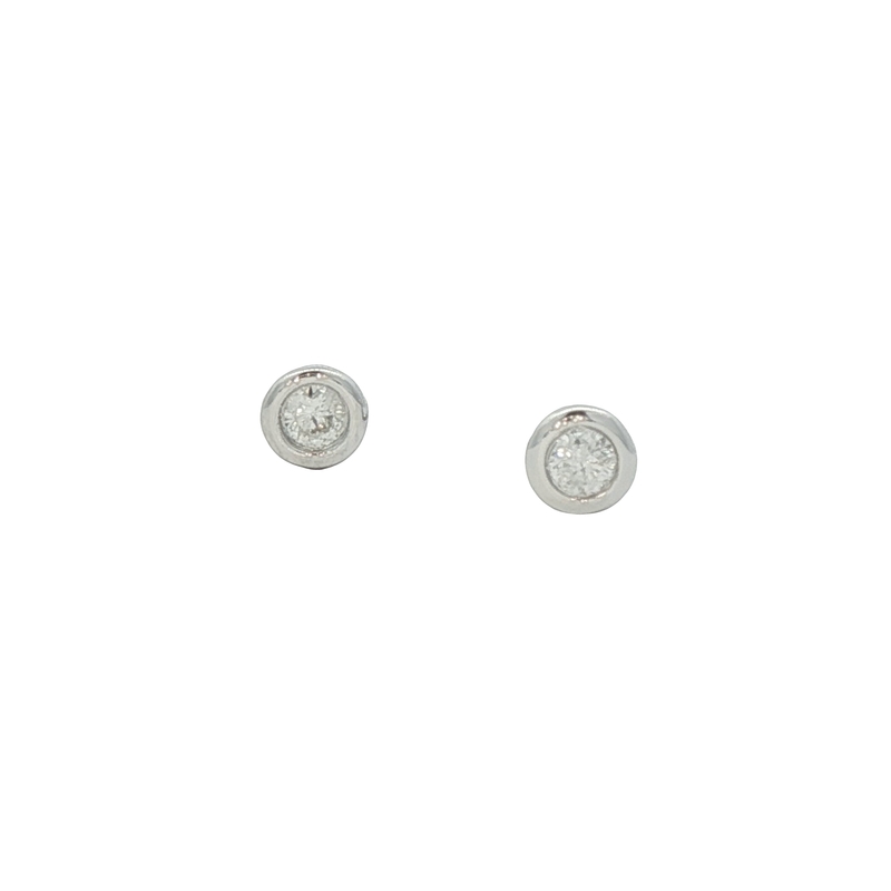 14k White Gold Bezel Set Diamond Stud Earrings