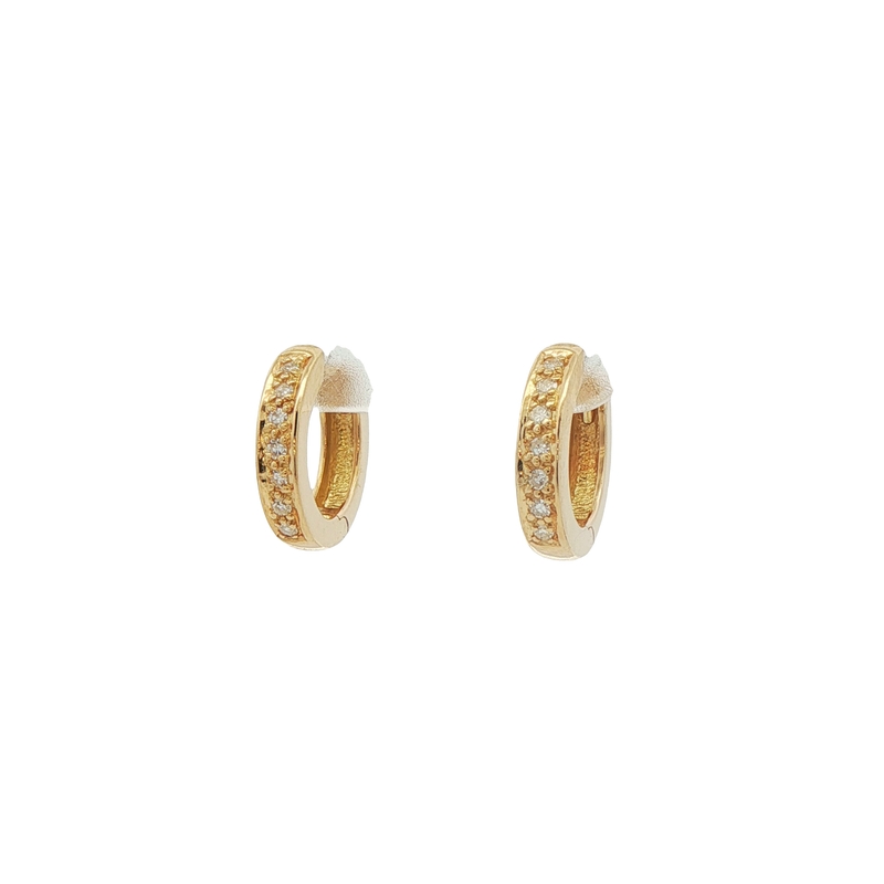 18k Yellow Gold Diamond Huggie Earrings