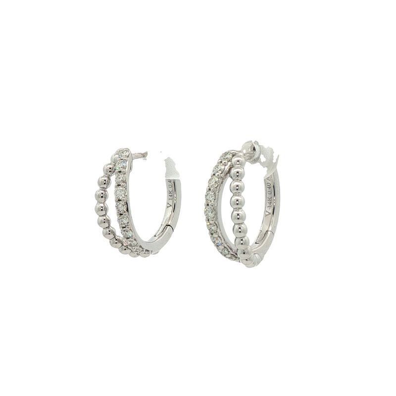 14k White Gold Diamond Huggie Earrings