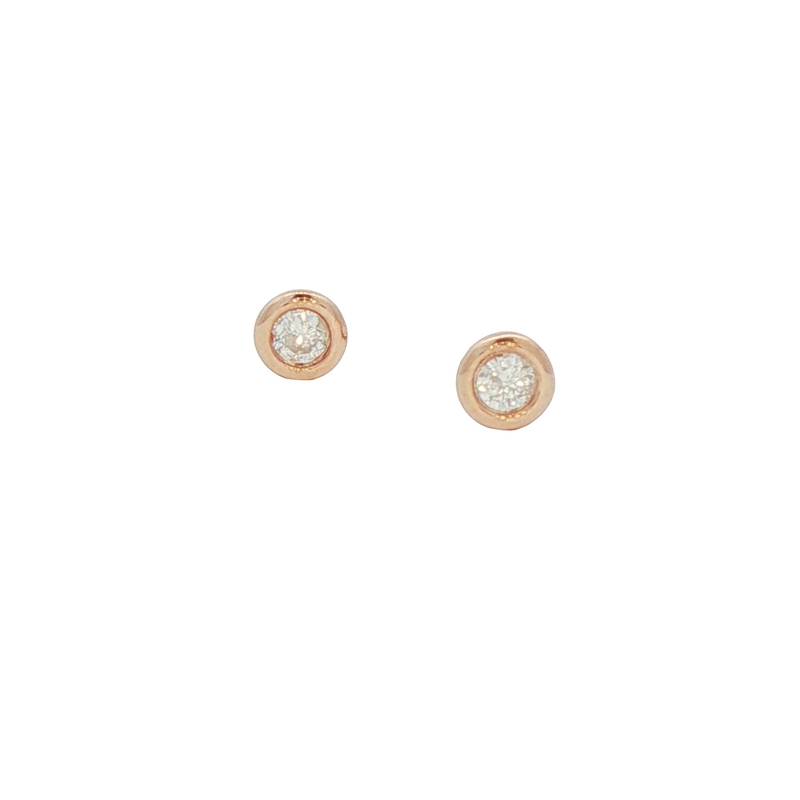 14k Rose Gold Bezel Set Diamond Stud Earrings