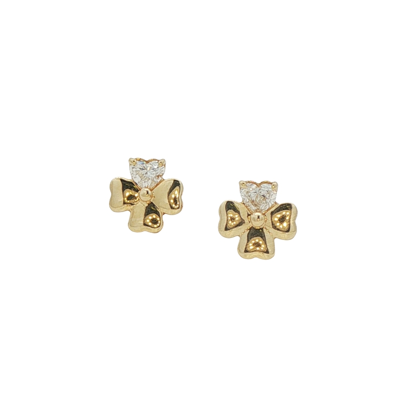14k Yellow Gold Heart Diamond Stud Earrings