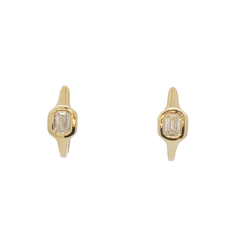 14k Yellow Gold And Emerald Cut Open Hoops
