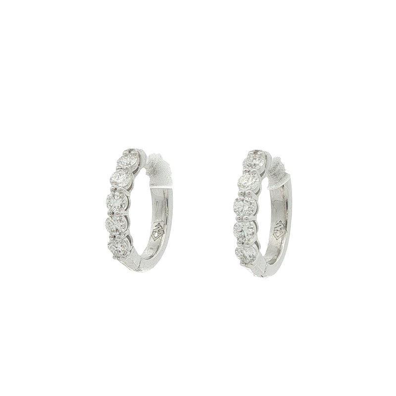 14k White Gold Diamond Huggie Earrings