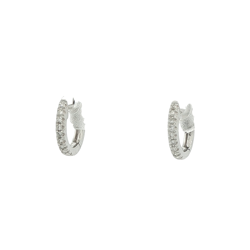 14k White Gold Diamond Huggie Earrings