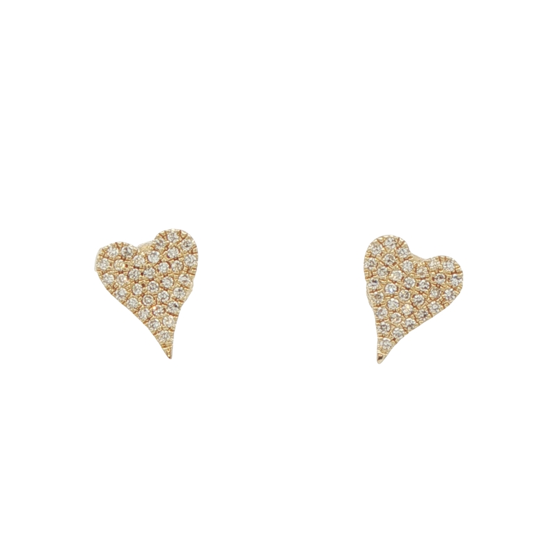 14k Yellow Gold Pave Diamond Heart Stud Earrings