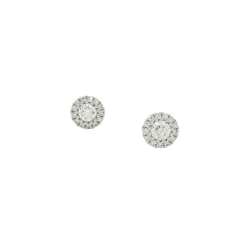 14k White Gold Halo Diamond Stud Earrings