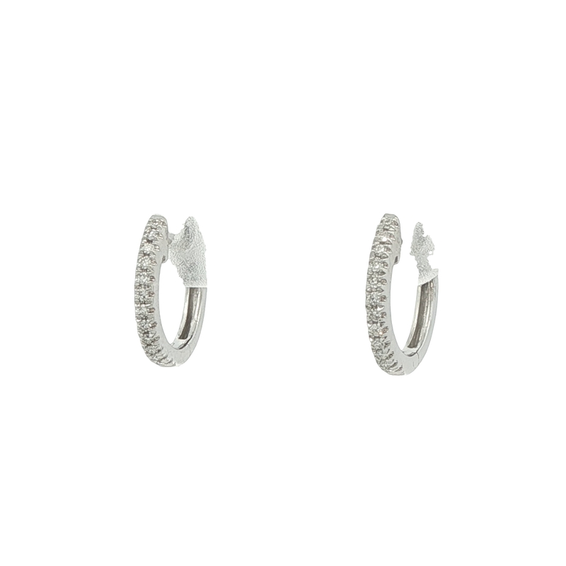 14k White Gold Diamond Huggie Earrings