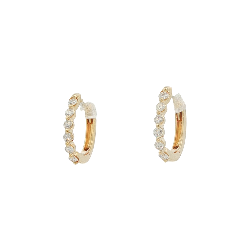 14k Yellow Gold Diamond Huggie Earrings