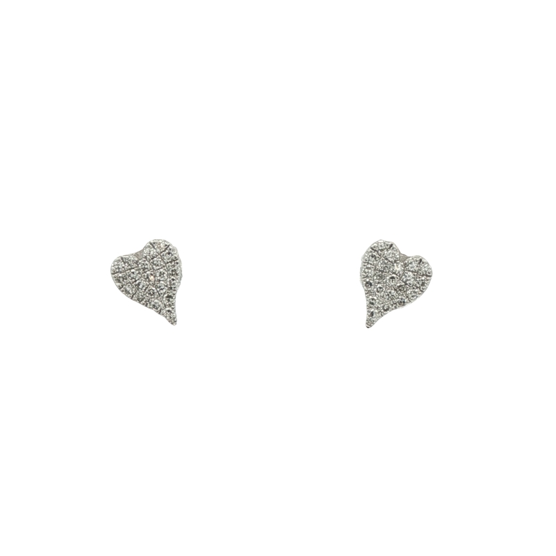 14k White Gold Diamond Heart Stud Earrings