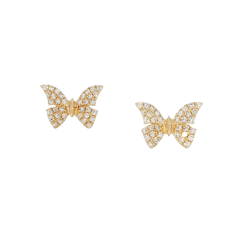 14k Yellow Gold Diamond Butterfly Earrings