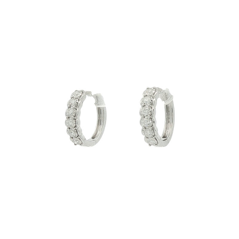 14k White Gold Diamond Huggie Earrings