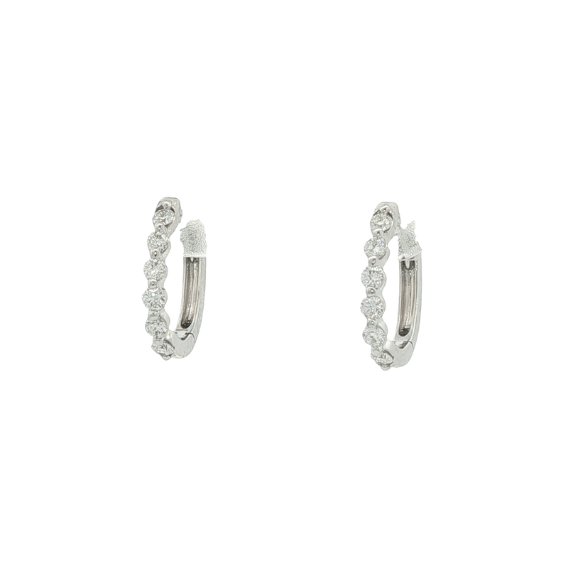 14k White Gold Diamond Huggie Earrings