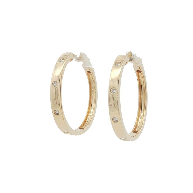 14k Yellow Gold And Diamond Hoop Earrings