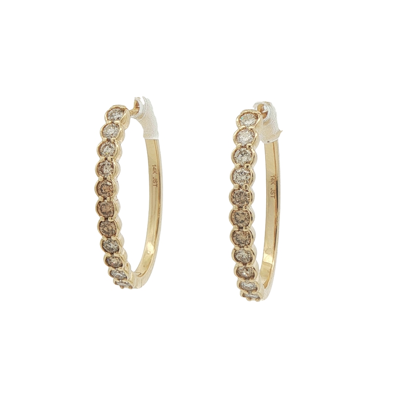 14k Yellow Gold Desert Diamond Hoop Earrings