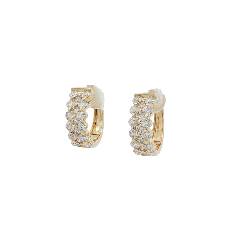 14l Yellow Gold Three Row Diamond Hoop Earrings