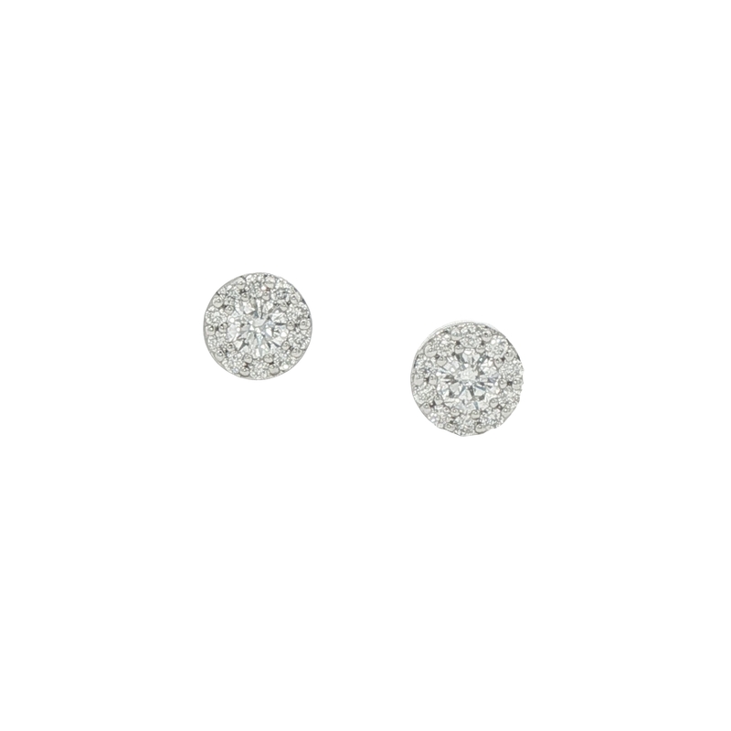 14k White Gold Cluster Halo Stud Earrings