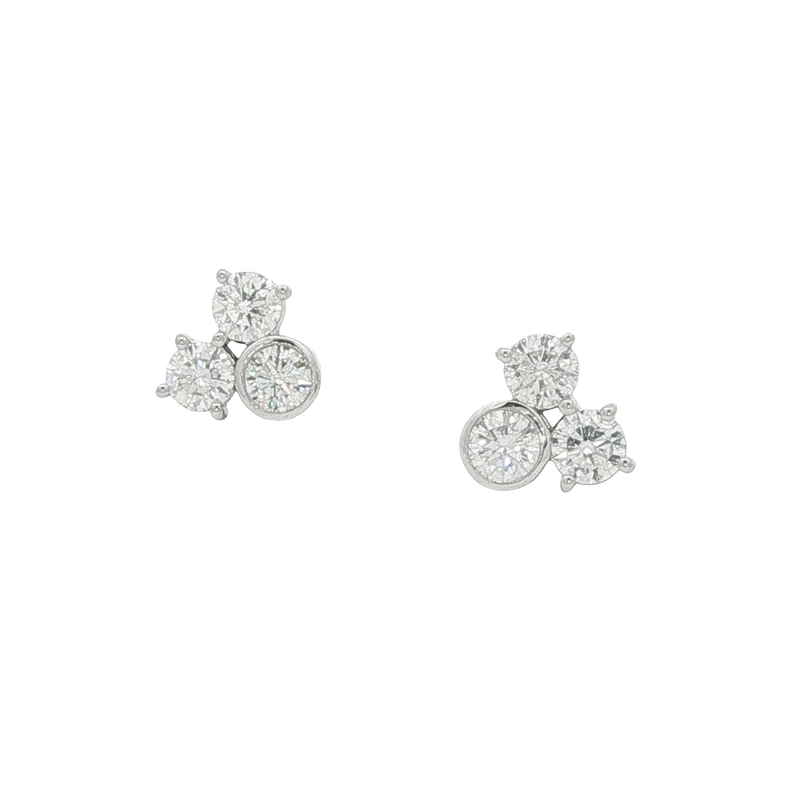 14k White Gold Trio Diamond Earrings