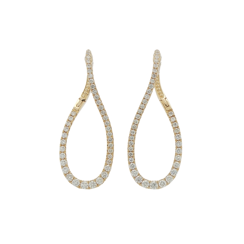 14k Yellow Gold Twisted Diamond Hoop Earrings