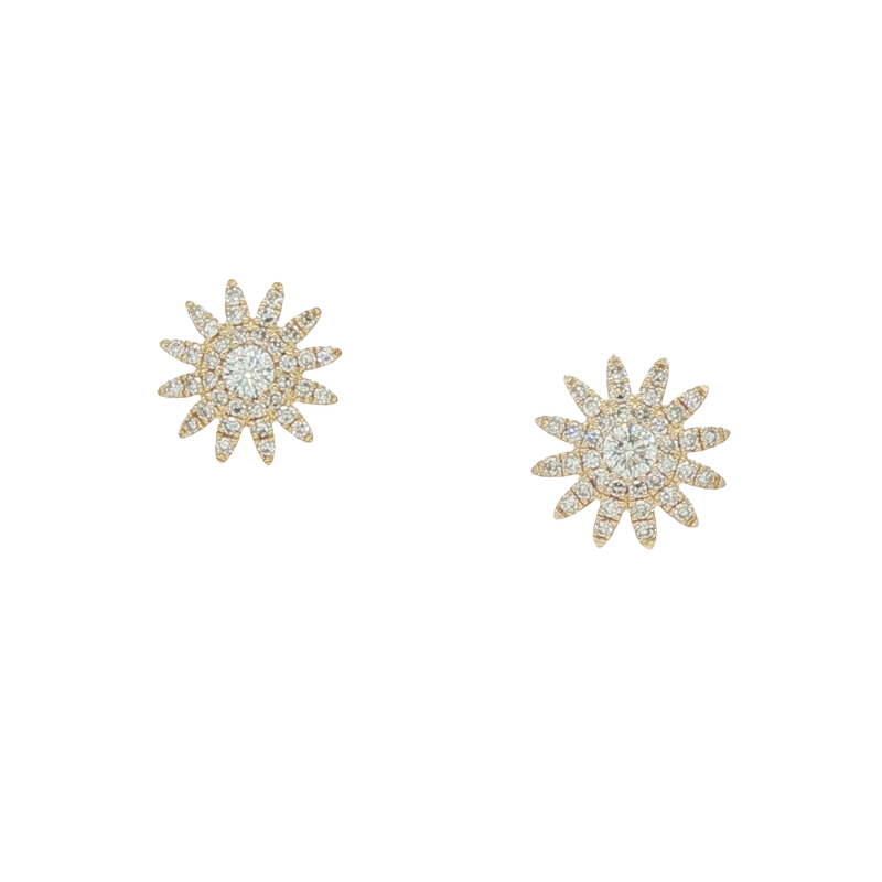 14k Yellow Gold Starburst Diamond Earrings