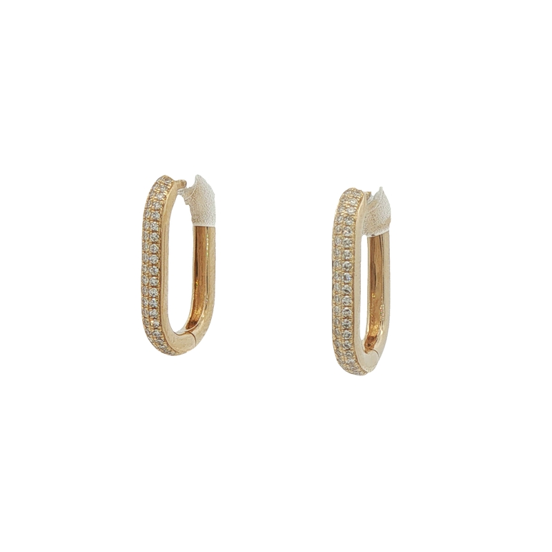 14k Yellow Gold Oval Diamond Huggie Earrings