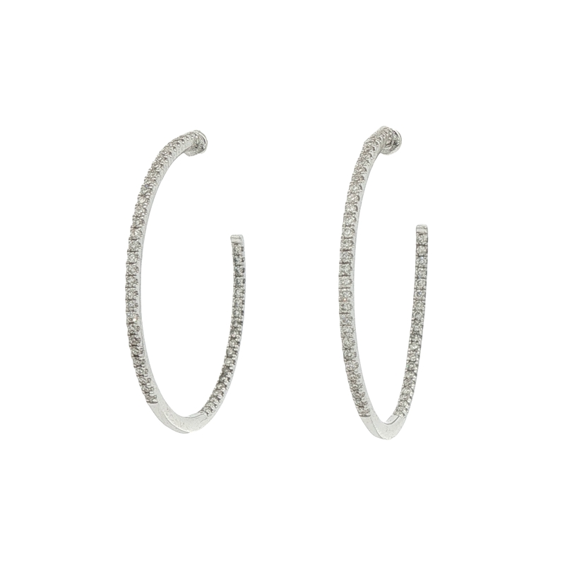 14k White Gold Diamond Hoop Earrings
