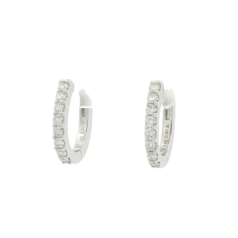 14k White Gold Diamond Huggie Earrings