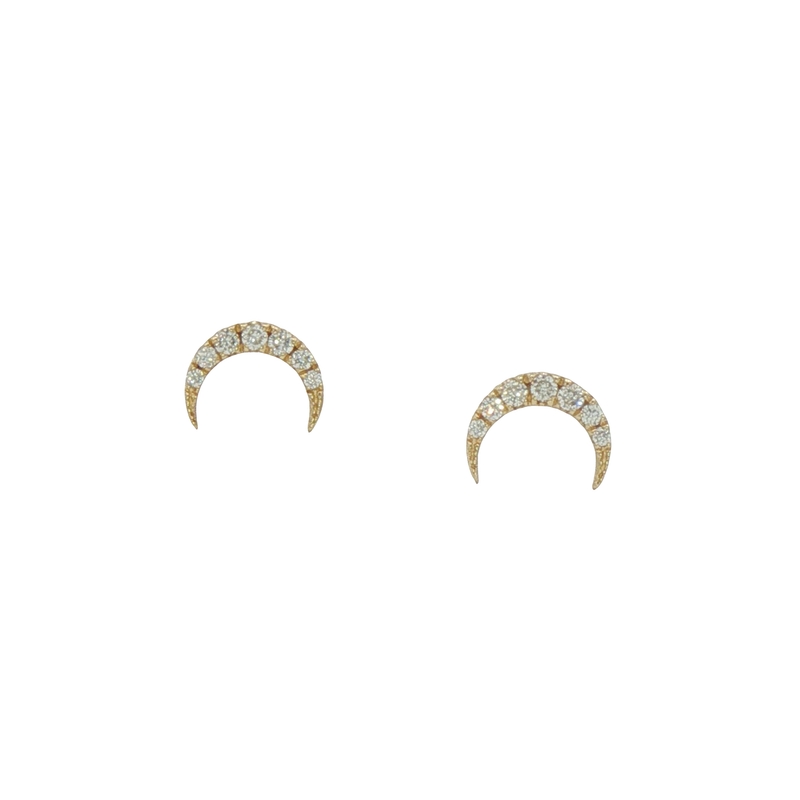 14k Yellow Gold Crescent Moon Diamond Stud Earrings