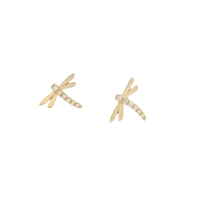 14k Yellow Gold Diamond Dragonfly Errings