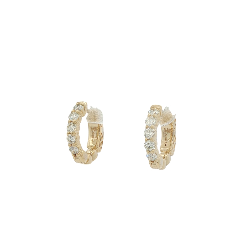 14k Yellow Gold Diamond Huggie Hoop Earrings