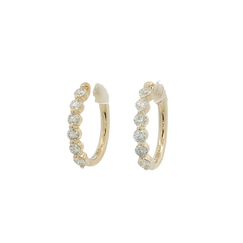 14k Yellow Gold Diamond Hoop Earrings