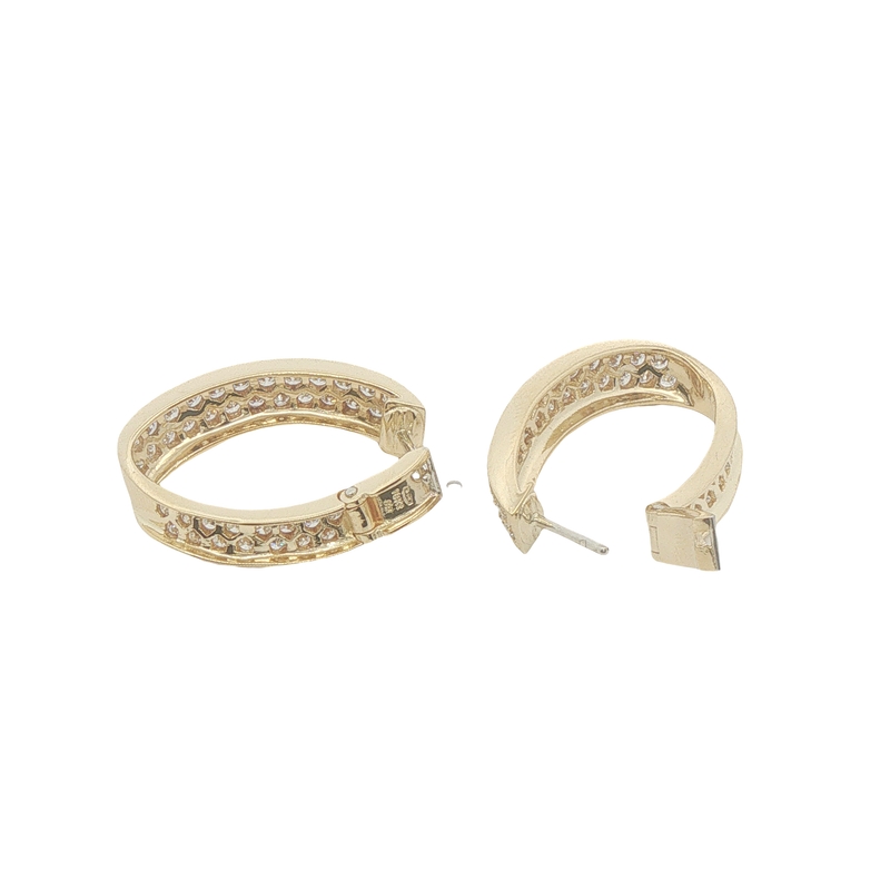 Lady's Yellow 18 Karat Large Hindged Hoop Earrings   Set With 84 = 2.00twt Round Brilliant F Vvs Diamonds