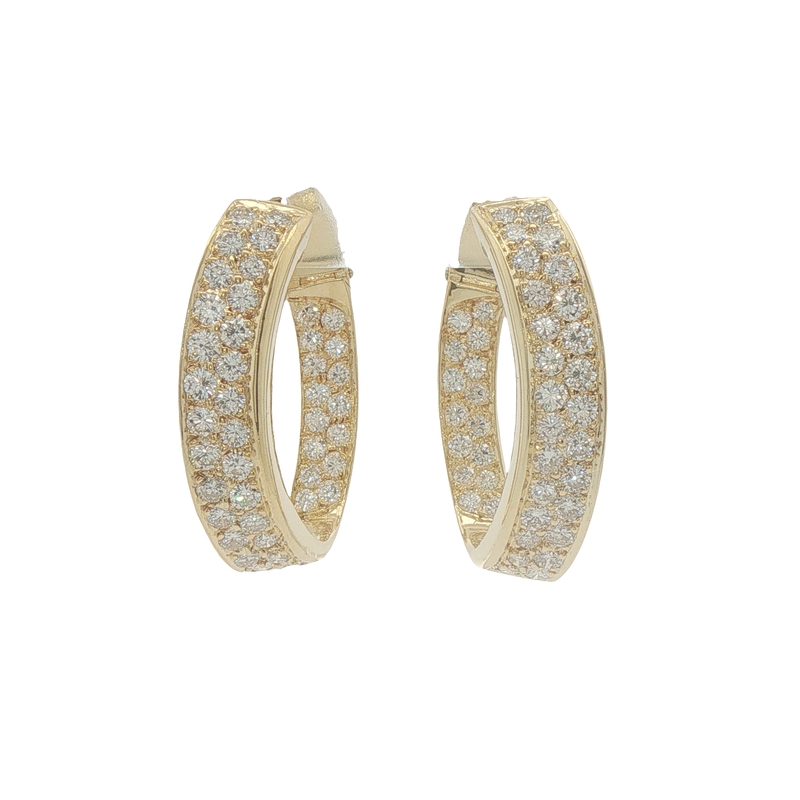 Lady's Yellow 18 Karat Large Hindged Hoop Earrings   Set With 84 = 2.00twt Round Brilliant F Vvs Diamonds