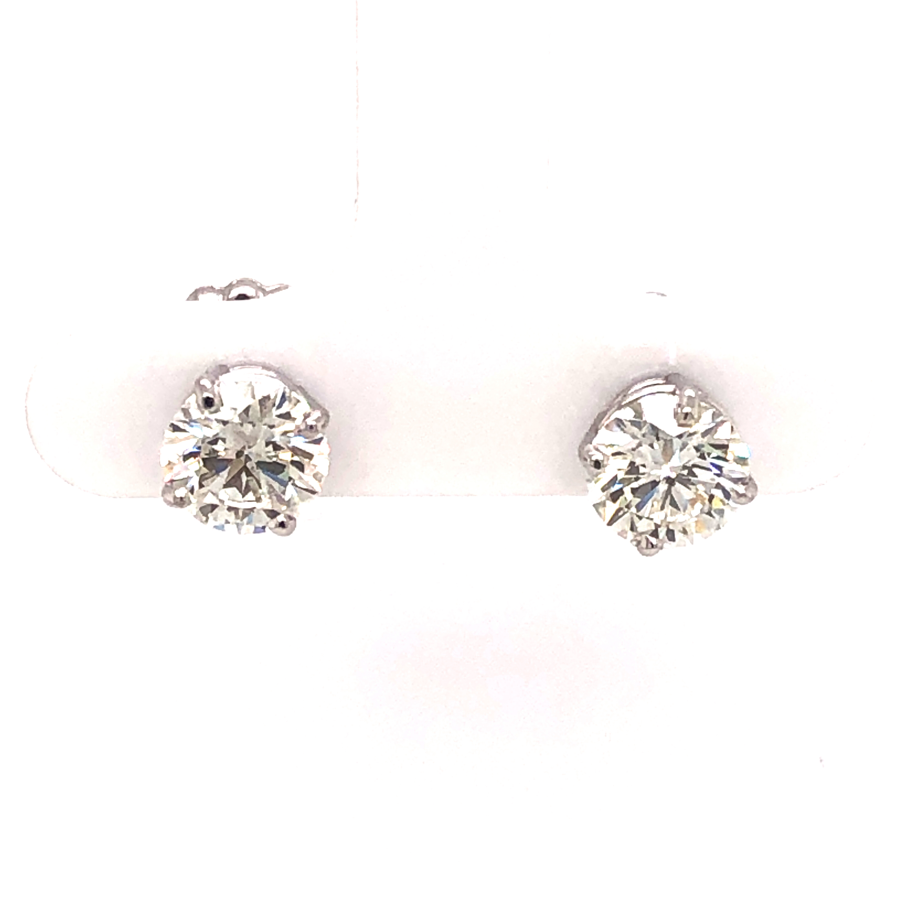 Lady's White 14 Karat Earrings With 2=2.00tw Round Brilliant I/j I1 Diamonds