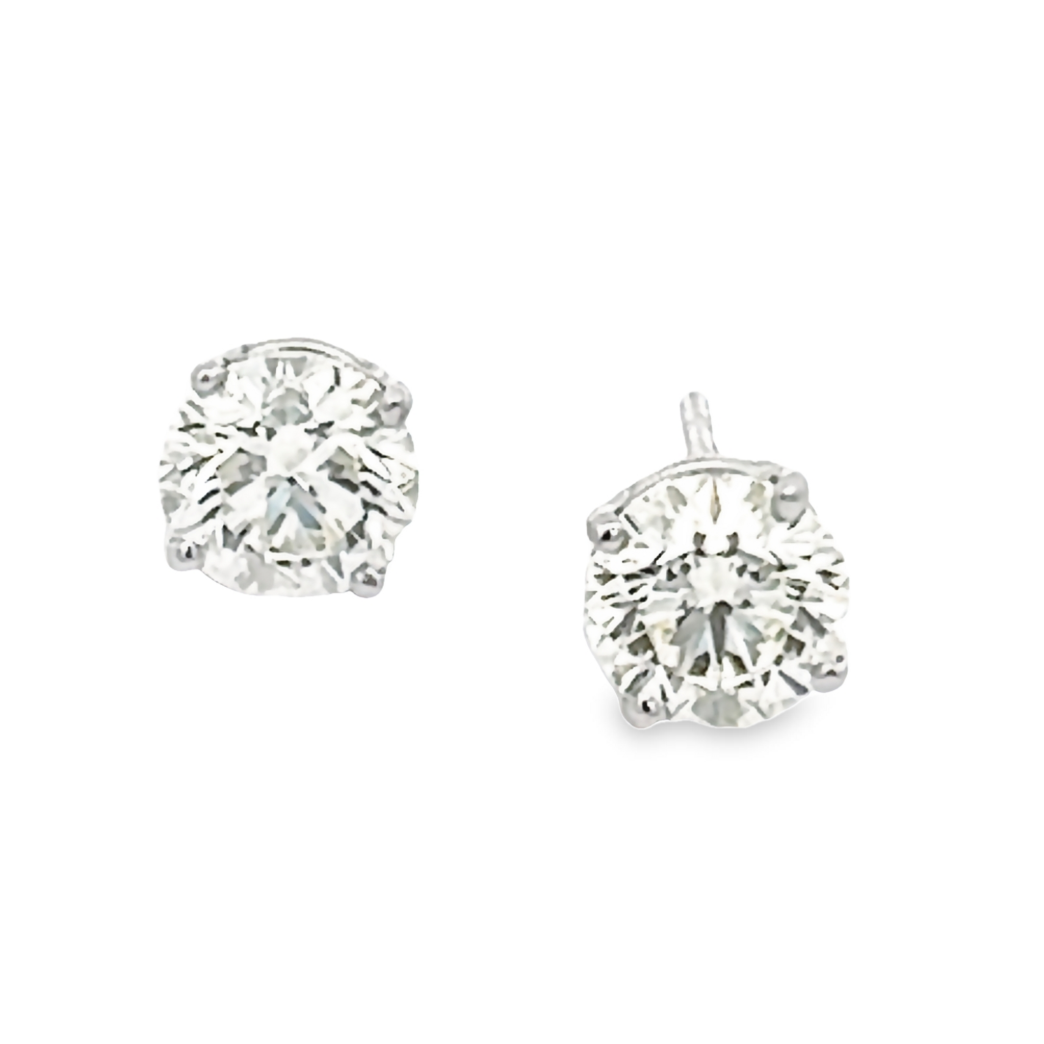 14 Karat white gold earrings with 2=1.43 total weight round brilliant I VS2 Diamonds